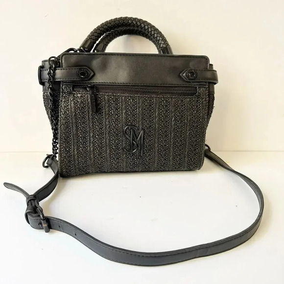 STEVE MADDEN Bhaymann Black Woven‎ Satchel Tote Crossbody Detachable Strap - Picture 2 of 6